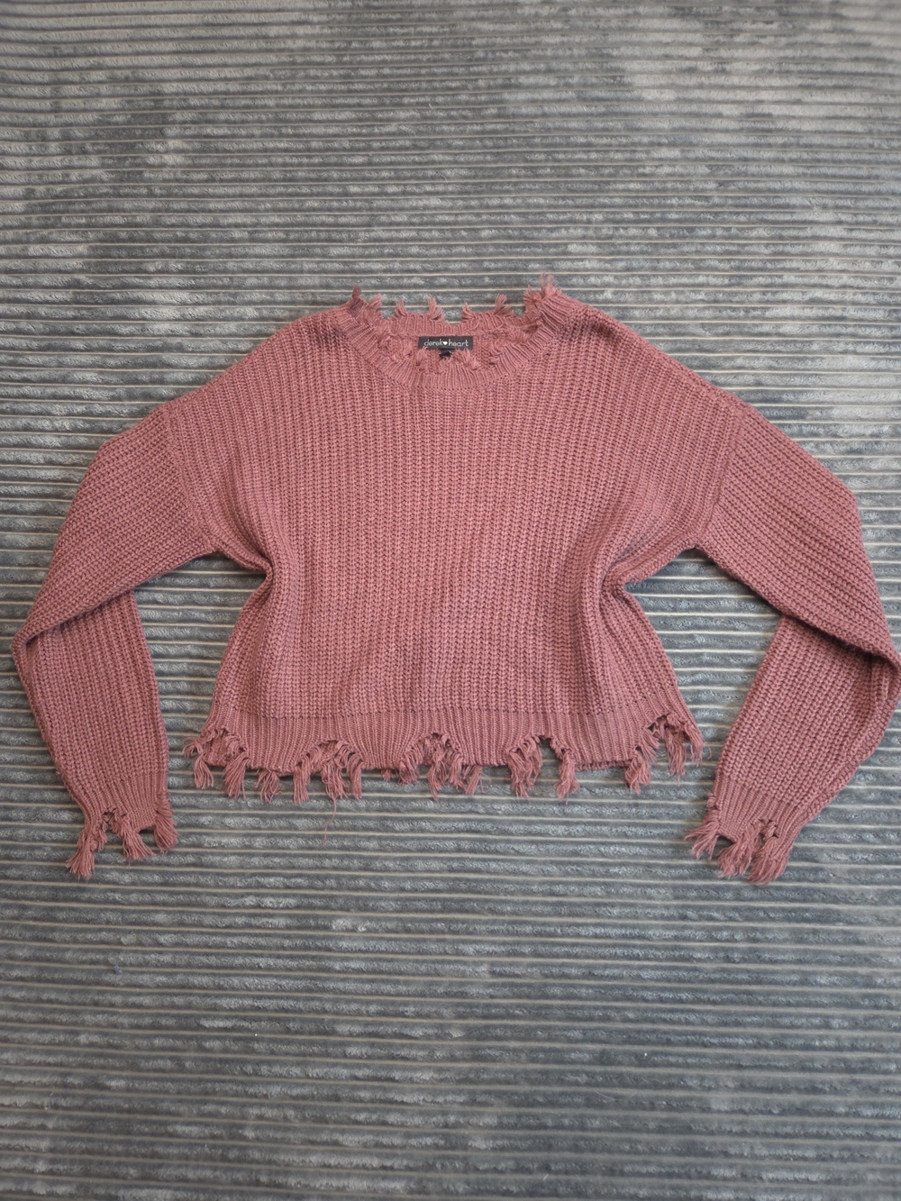 Derek Heart Dusty Rose Distressed Off-Shoulder Cropped Sweater